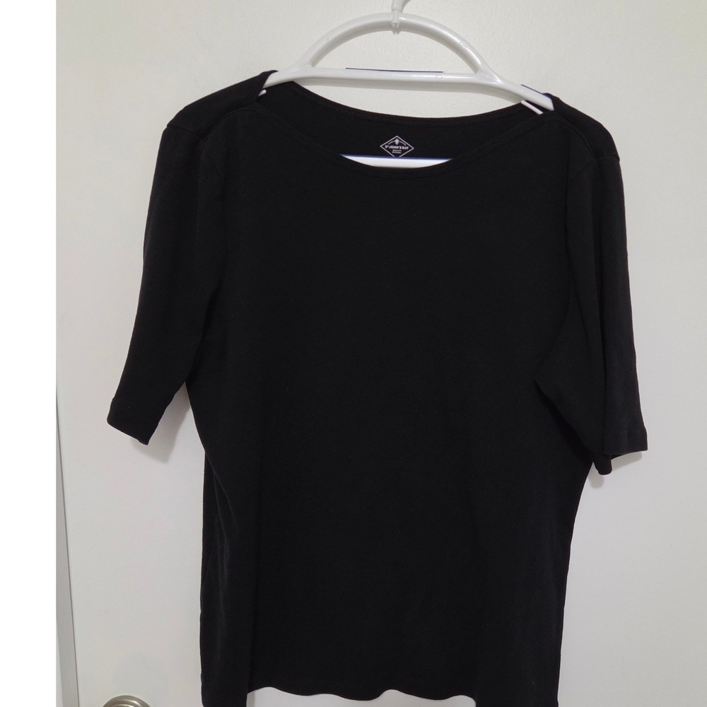 St. John's Bay Classic Boatneck Tee Black Cotton Elbow Sleeve XL RN 93677